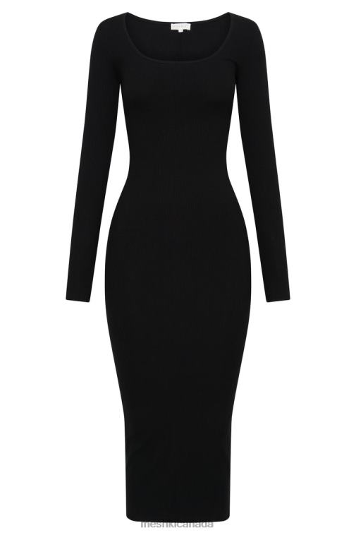 Meshki Black Sierra Scoop Neck Long Sleeve Midi Dress Clothing JN88N311