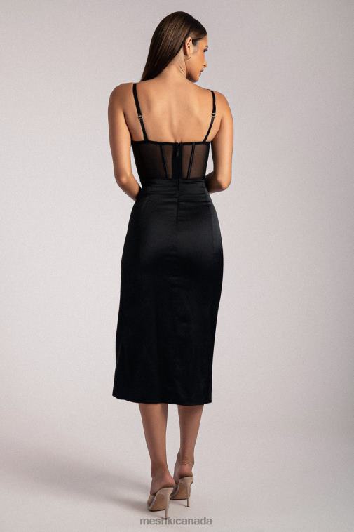 Meshki Black Talisa Chain Strap Side Split Corset Midi Dress Clothing JN88N382