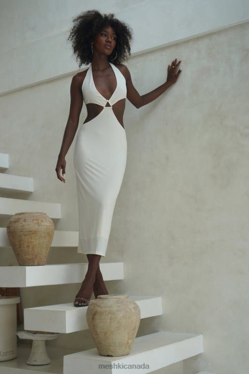 Meshki Bone Natalie Halter Neck Cut Out Midi Dress Clothing JN88N720
