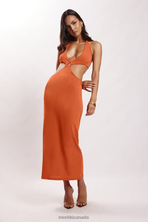 Meshki Burnt Orange Natalie Halter Neck Cut Out Midi Dress Clothing JN88N714