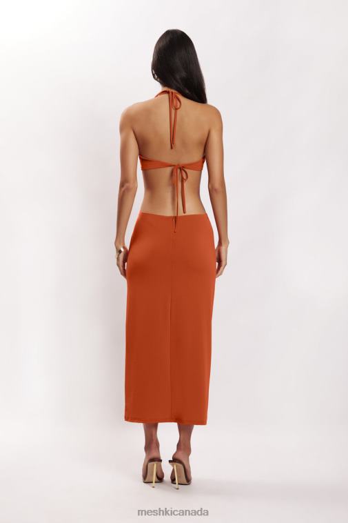 Meshki Burnt Orange Natalie Halter Neck Cut Out Midi Dress Clothing JN88N714