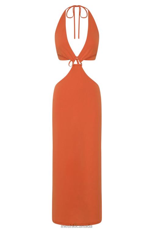 Meshki Burnt Orange Natalie Halter Neck Cut Out Midi Dress Clothing JN88N714