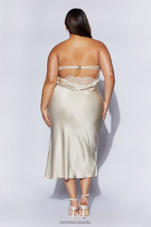 Meshki Champagne Mischa Strapless Midi Dress With Lace Detailing Clothing JN88N31