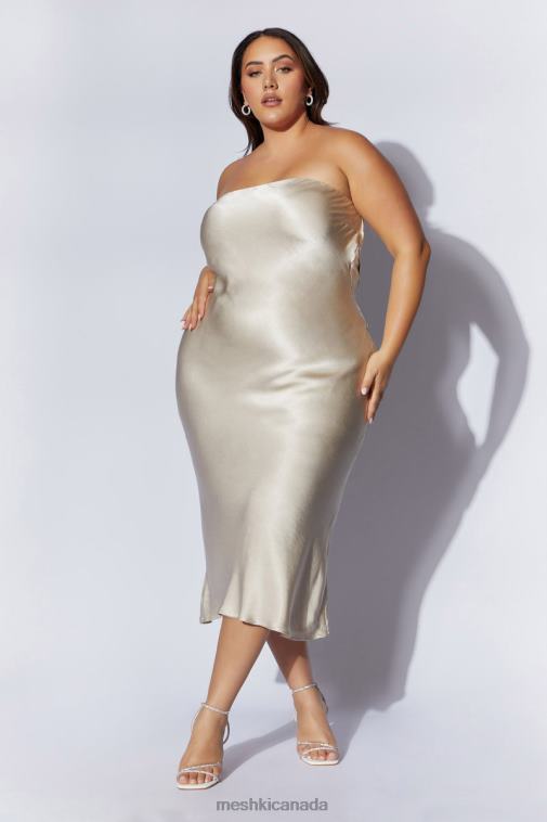 Meshki Champagne Mischa Strapless Midi Dress With Lace Detailing Clothing JN88N31