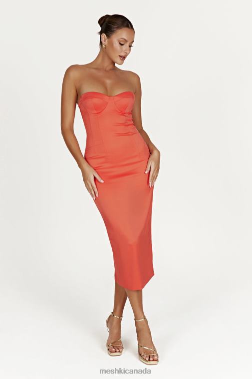 Meshki Coral Bryony Cupped Bodycon Midi Dress Clothing JN88N370