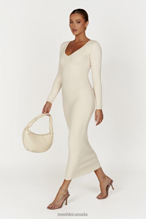 Meshki Cream Nina Long Sleeve Knit Midi Dress Clothing JN88N456