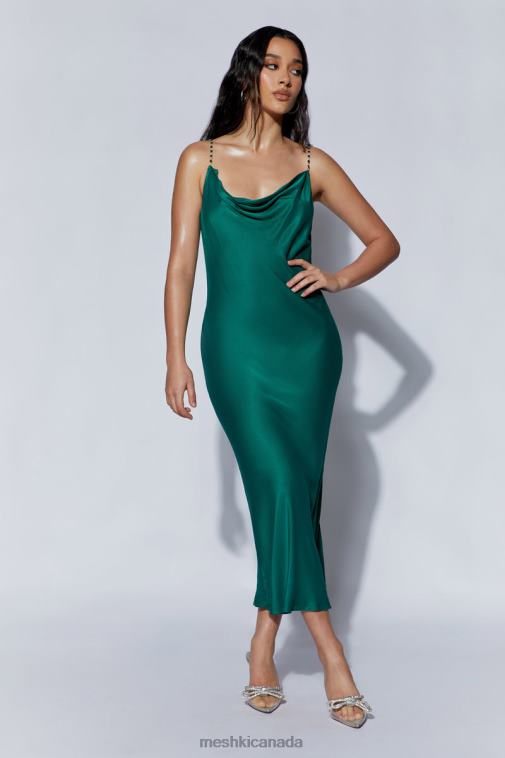 Meshki Emerald Rasta Cowl Neck Diamante Strap Midi Dress Clothing JN88N516