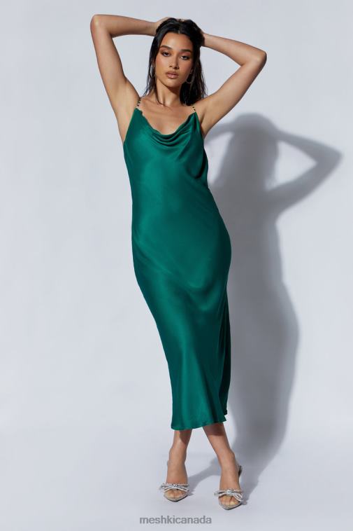 Meshki Emerald Rasta Cowl Neck Diamante Strap Midi Dress Clothing JN88N516