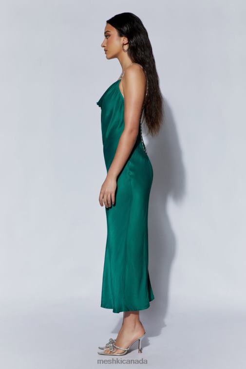 Meshki Emerald Rasta Cowl Neck Diamante Strap Midi Dress Clothing JN88N516