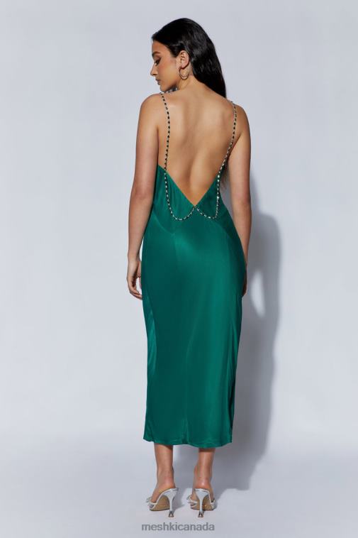 Meshki Emerald Rasta Cowl Neck Diamante Strap Midi Dress Clothing JN88N516