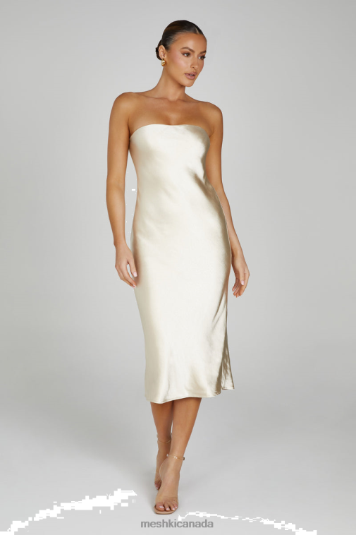 Meshki Gold Tyler Strapless Satin Midi Dress Clothing JN88N91