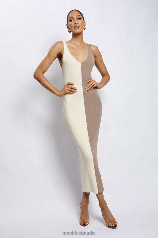 Meshki Multi Nude Jodie Two Tone V Neck Midi Dress Clothing JN88N750