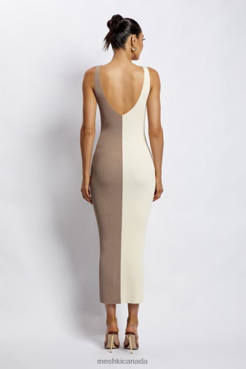 Meshki Multi Nude Jodie Two Tone V Neck Midi Dress Clothing JN88N750
