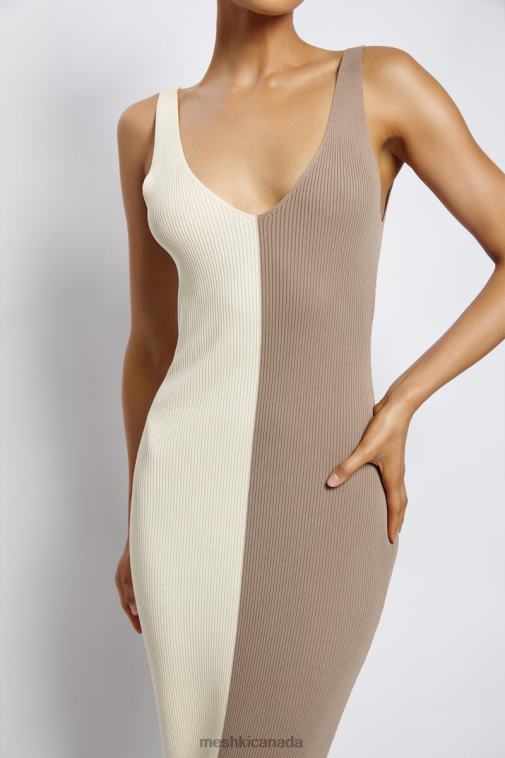Meshki Multi Nude Jodie Two Tone V Neck Midi Dress Clothing JN88N750