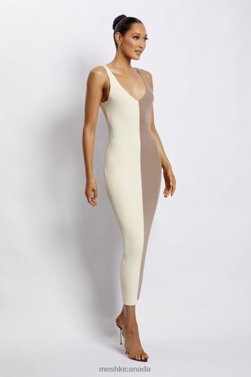 Meshki Multi Nude Jodie Two Tone V Neck Midi Dress Clothing JN88N750
