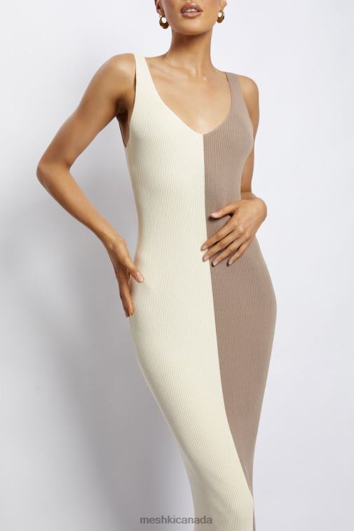 Meshki Multi Nude Jodie Two Tone V Neck Midi Dress Clothing JN88N750