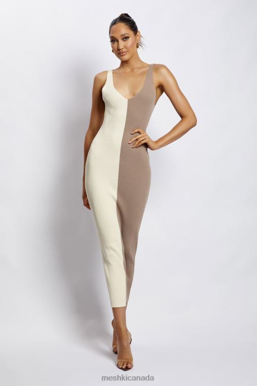 Meshki Multi Nude Jodie Two Tone V Neck Midi Dress Clothing JN88N750