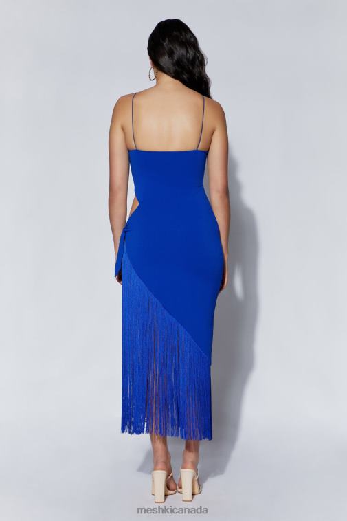 Meshki Persian Blue Yasmin Wrap Over Midi Dress With Fringing Clothing JN88N515