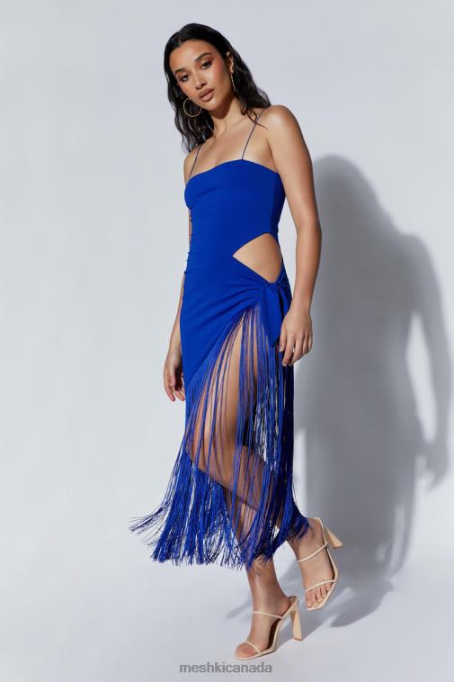 Meshki Persian Blue Yasmin Wrap Over Midi Dress With Fringing Clothing JN88N515