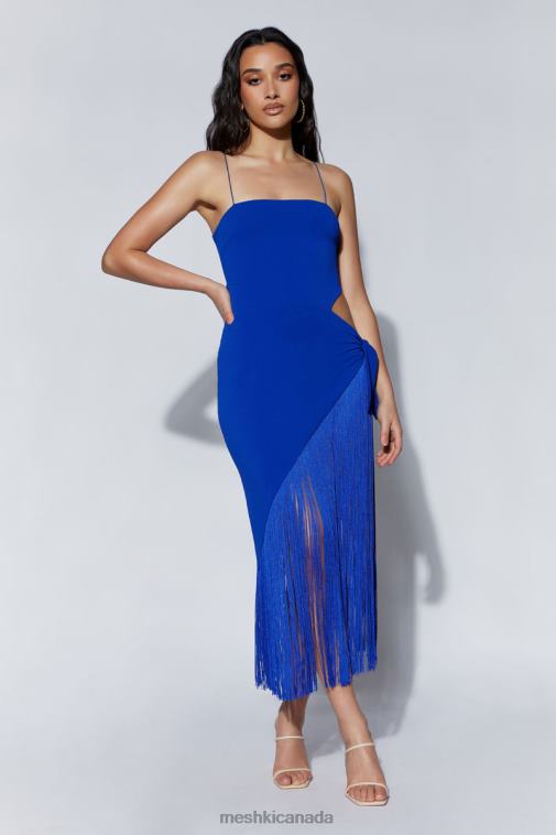 Meshki Persian Blue Yasmin Wrap Over Midi Dress With Fringing Clothing JN88N515