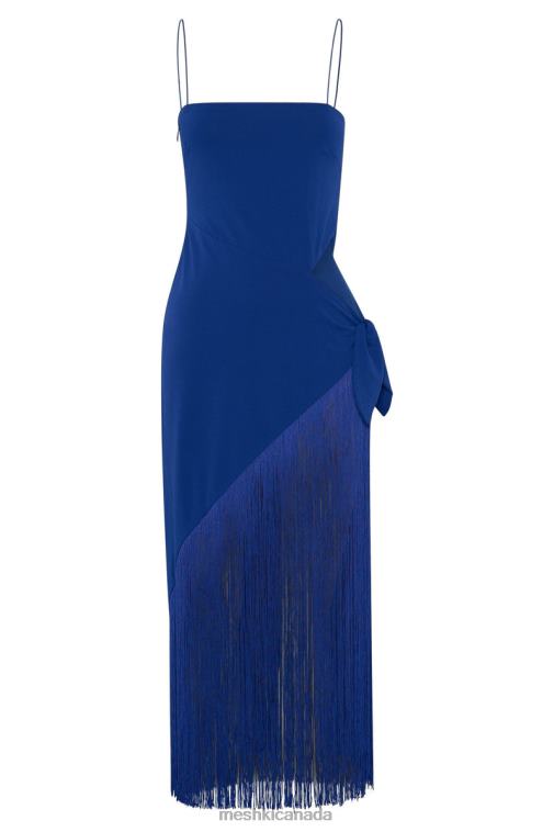 Meshki Persian Blue Yasmin Wrap Over Midi Dress With Fringing Clothing JN88N515