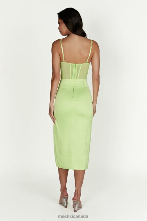 Meshki Pistachio Green Talisa Chain Strap Side Split Corset Midi Dress Clothing JN88N612