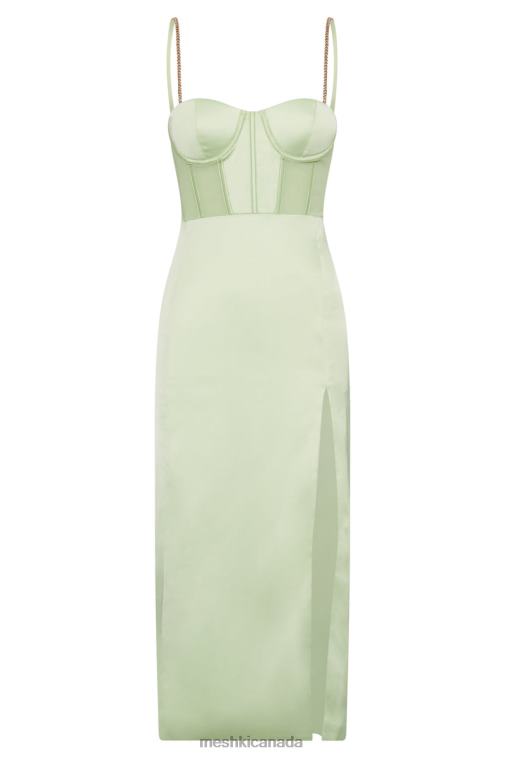 Meshki Pistachio Green Talisa Chain Strap Side Split Corset Midi Dress Clothing JN88N612