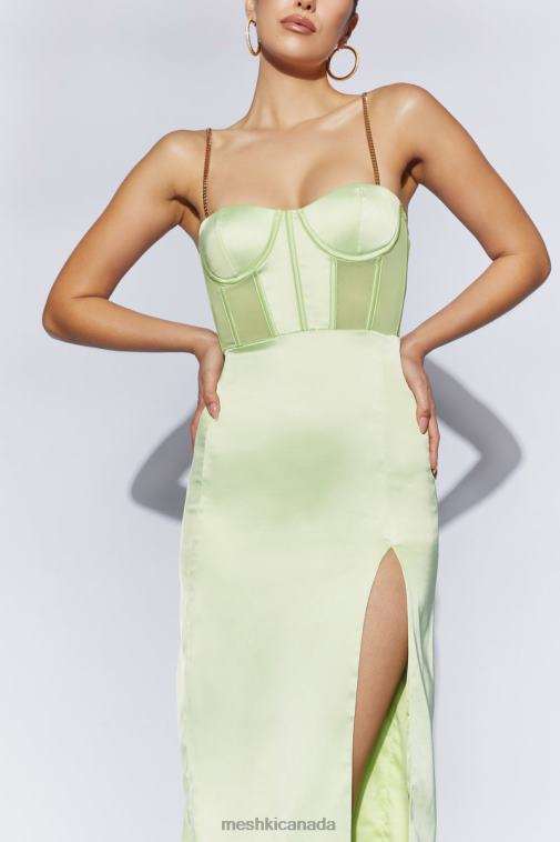 Meshki Pistachio Green Talisa Chain Strap Side Split Corset Midi Dress Clothing JN88N612