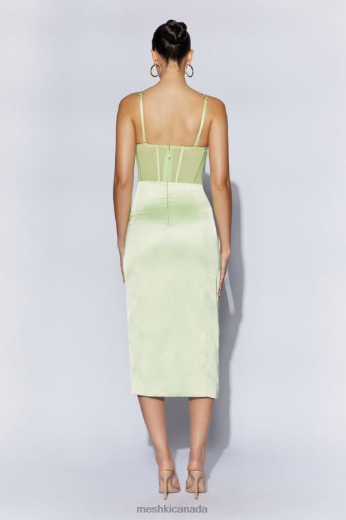 Meshki Pistachio Green Talisa Chain Strap Side Split Corset Midi Dress Clothing JN88N612