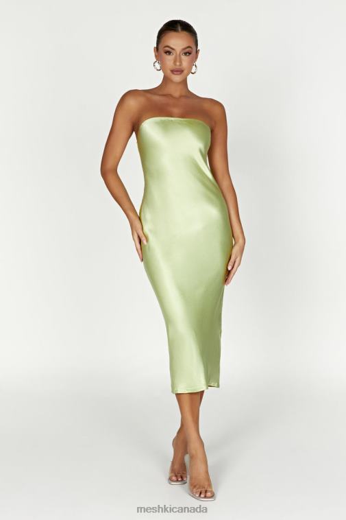 Meshki Pistachio Green Tyler Strapless Satin Midi Dress Clothing JN88N343
