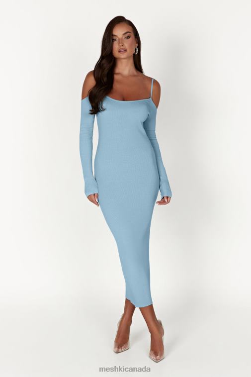 Meshki Powder Blue Shea Off Shoulder Knit Midi Dress Clothing JN88N439