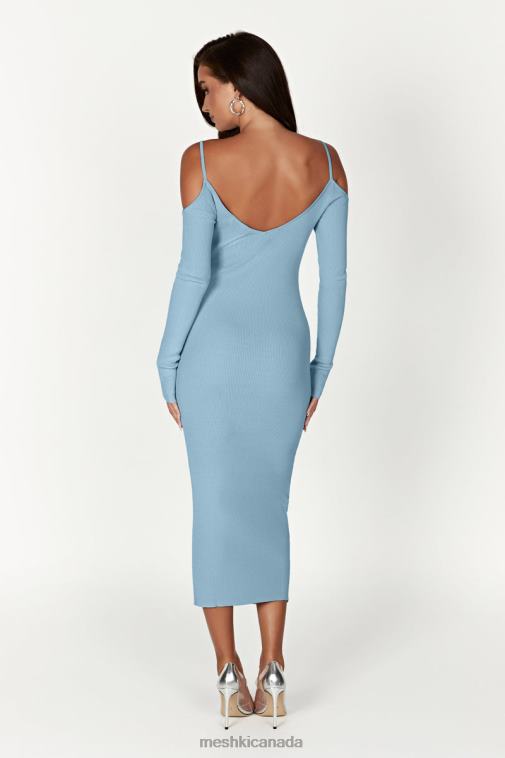 Meshki Powder Blue Shea Off Shoulder Knit Midi Dress Clothing JN88N439