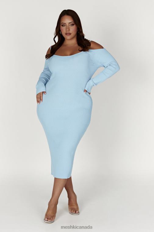 Meshki Powder Blue Shea Off Shoulder Knit Midi Dress Clothing JN88N439