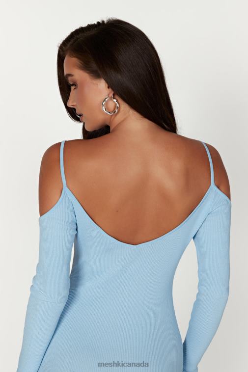 Meshki Powder Blue Shea Off Shoulder Knit Midi Dress Clothing JN88N439