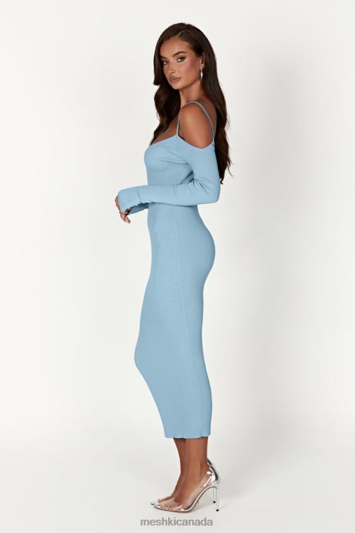 Meshki Powder Blue Shea Off Shoulder Knit Midi Dress Clothing JN88N439