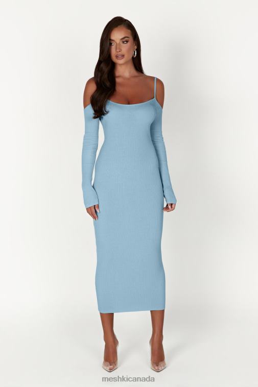 Meshki Powder Blue Shea Off Shoulder Knit Midi Dress Clothing JN88N439