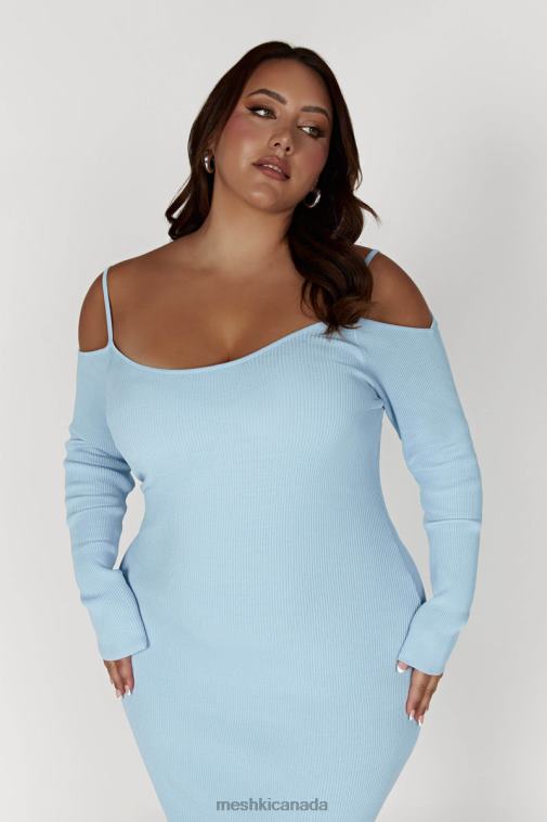 Meshki Powder Blue Shea Off Shoulder Knit Midi Dress Clothing JN88N439
