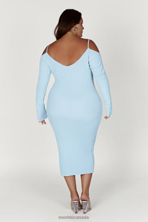 Meshki Powder Blue Shea Off Shoulder Knit Midi Dress Clothing JN88N439
