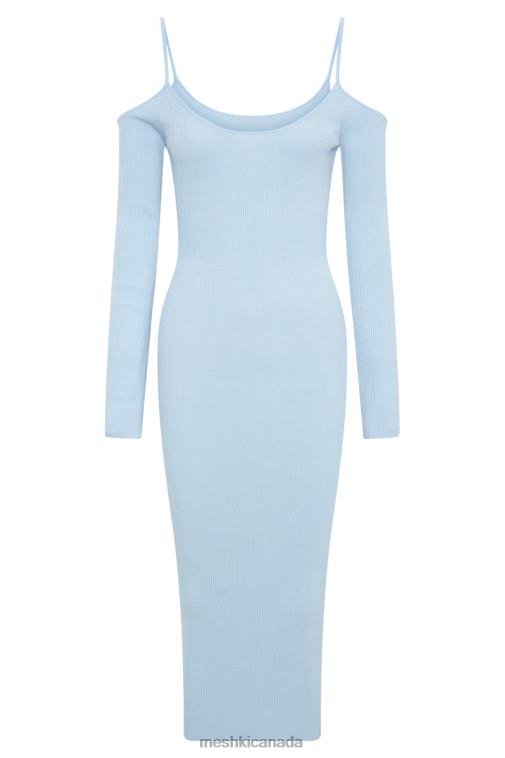 Meshki Powder Blue Shea Off Shoulder Knit Midi Dress Clothing JN88N439