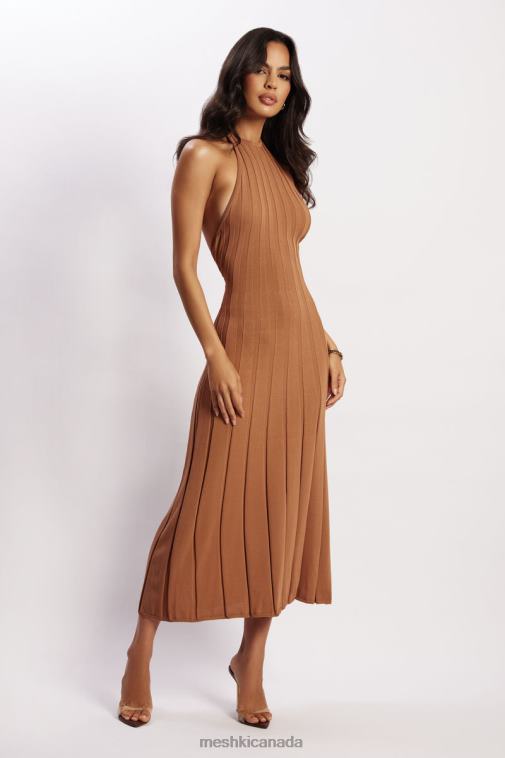 Meshki Tan Adrienne Halter Neck Midi Dress Clothing JN88N114