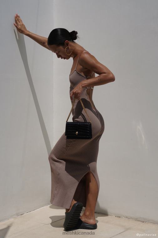 Meshki Taupe Avalon Backless Knit Midi Dress Clothing JN88N350