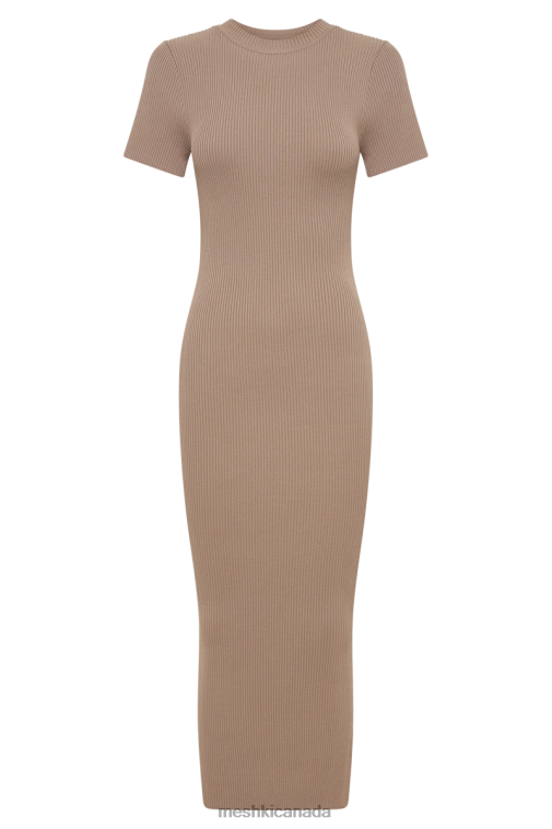 Meshki Taupe Sonia Short Sleeve Knit Midi Dress Clothing JN88N162