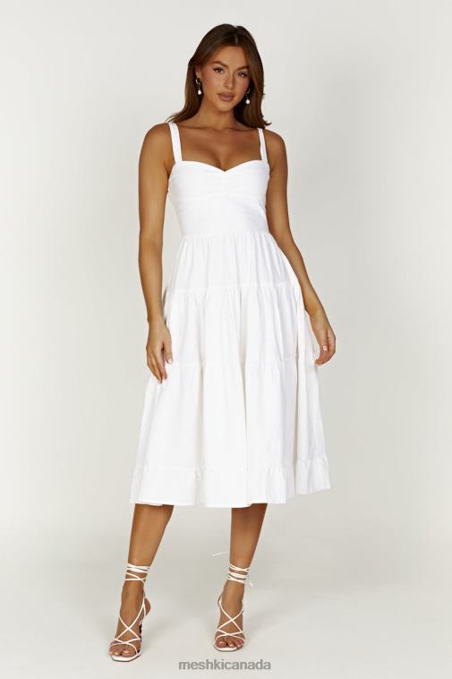 Meshki White Adriana Linen Midi Dress Clothing JN88N414