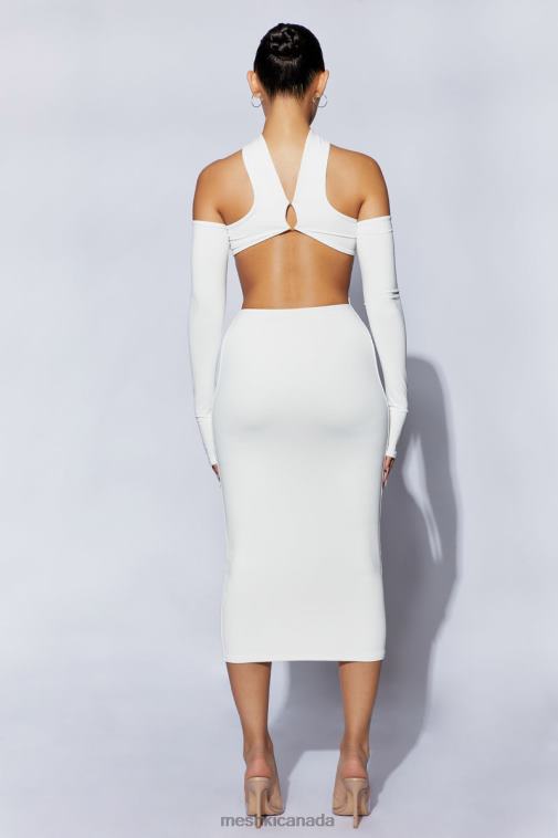 Meshki White Demie Neckband Midi Dress With Fingerless Gloves Clothing JN88N704