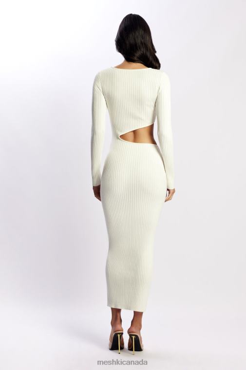 Meshki White Gaia Cut Out Asymmetric Knitted Midi Dress Clothing JN88N486