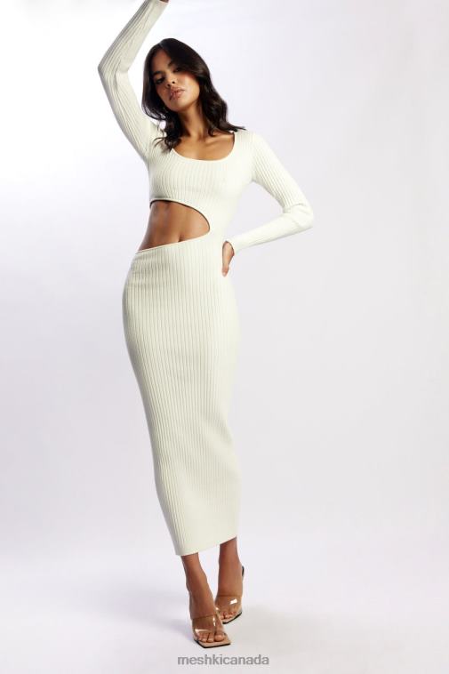 Meshki White Gaia Cut Out Asymmetric Knitted Midi Dress Clothing JN88N486