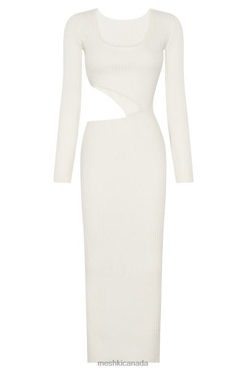 Meshki White Gaia Cut Out Asymmetric Knitted Midi Dress Clothing JN88N486
