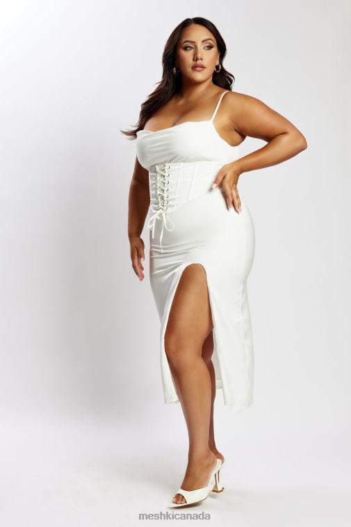 Meshki White Lucy Cowl Midi Dress With Corset Clothing JN88N517