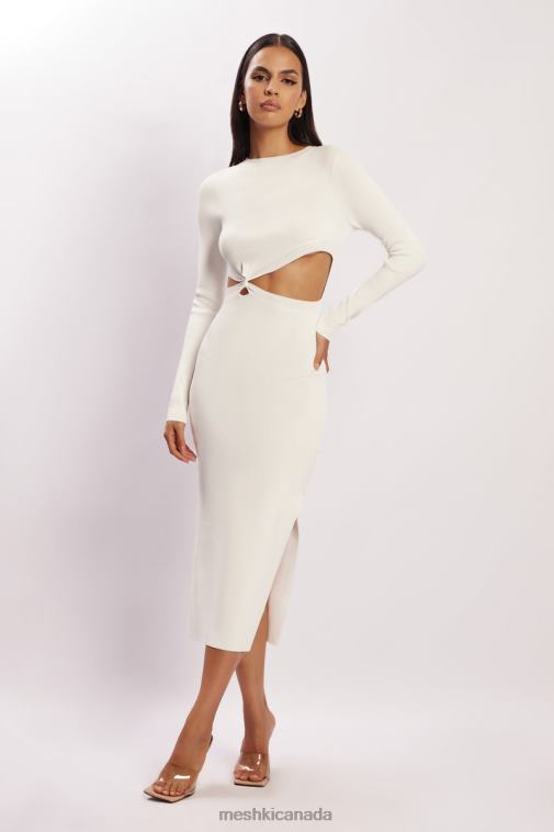 Meshki White Mila Twist Front Knit Midi Dress Clothing JN88N455