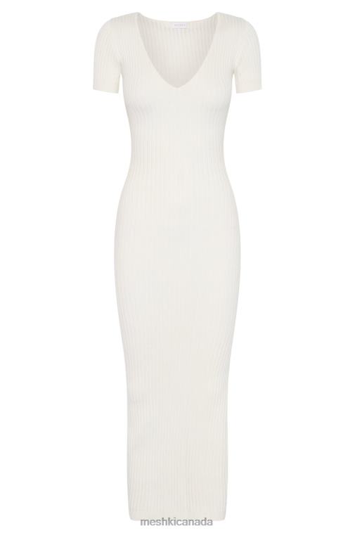 Meshki White Nina Short Sleeve Knit Midi Dress Clothing JN88N488